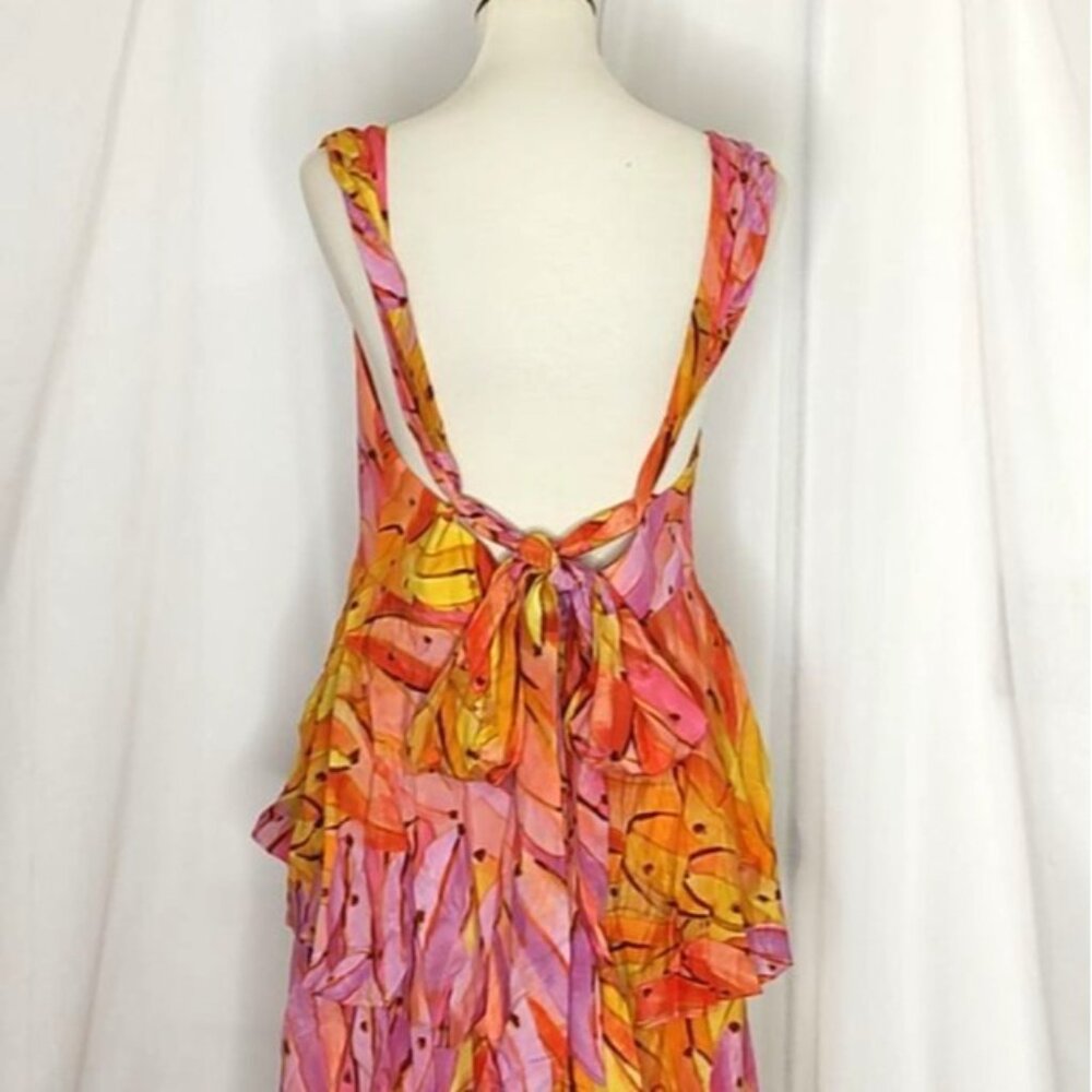 FARM Rio Mid Dress L Ombre Bananas Crossed Back Dress Tropical Summer - Picture 9 of 16